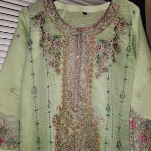 NWT 3 PC Light Green & Pink Pakistani Dress